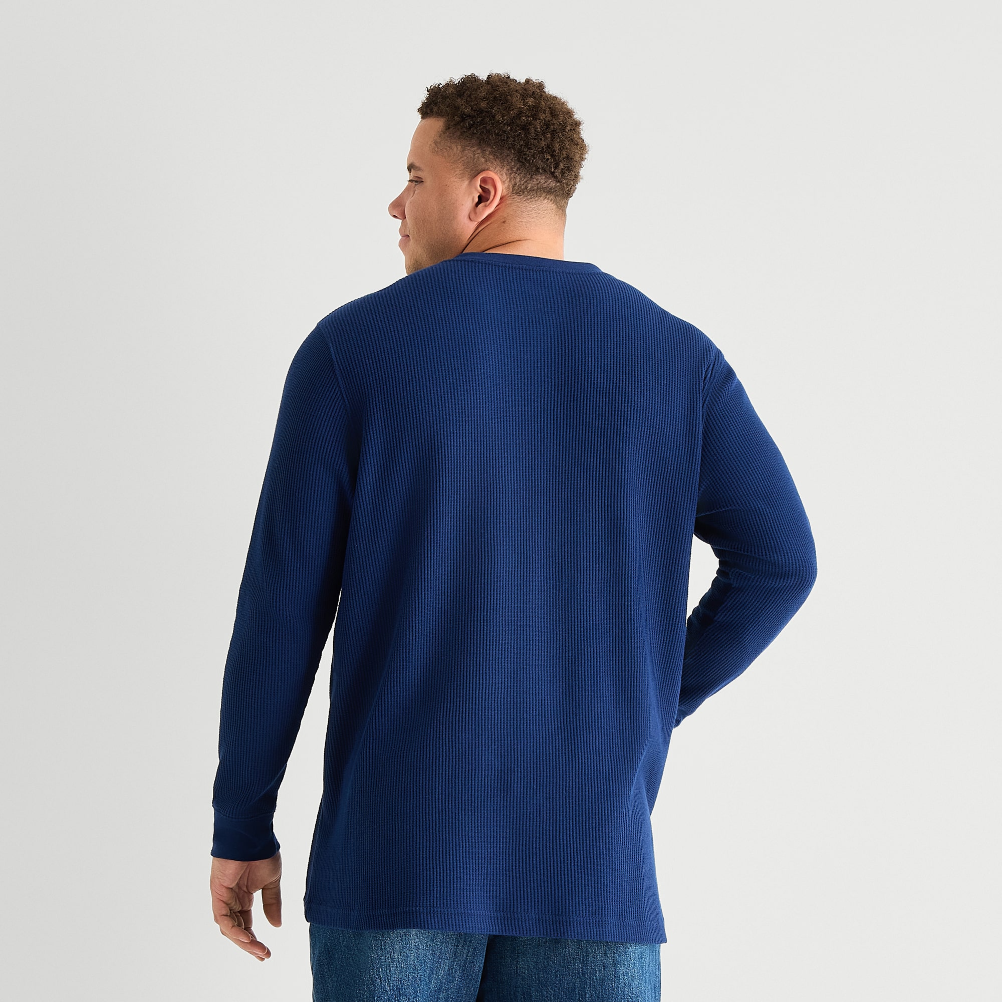 St. John's Bay Waffle Mens Henley Neck Long Sleeve Classic Fit Big and Tall Thermal Top