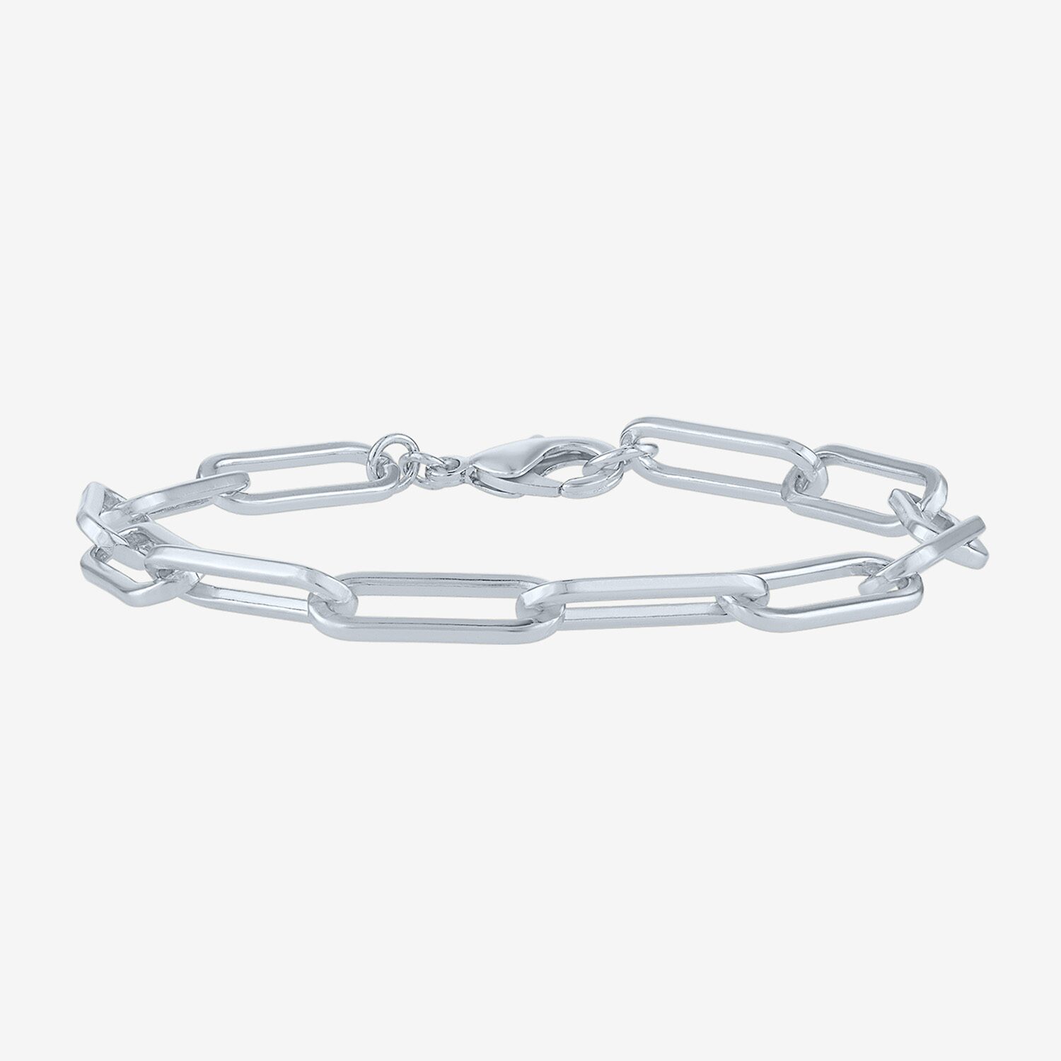 Bold Addiction Womens Pure Silver Over Brass 7.5 Inch Hollow Paperclip Chain Bracelet