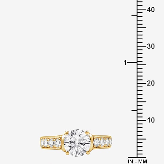 (F/ Si1-Si2) Womens 2 CT. T.W. Lab Grown White Diamond 14K Gold Over Silver Round Side Stone Engagement Ring