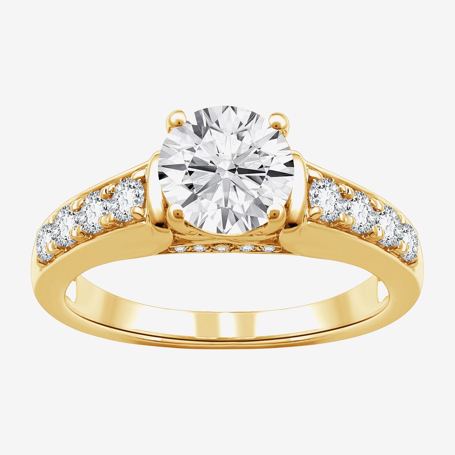 F / Si1-Si2) Womens 2 CT. T.W. Lab Grown White Diamond 14K Gold Over Silver Round Side Stone Engagement Ring