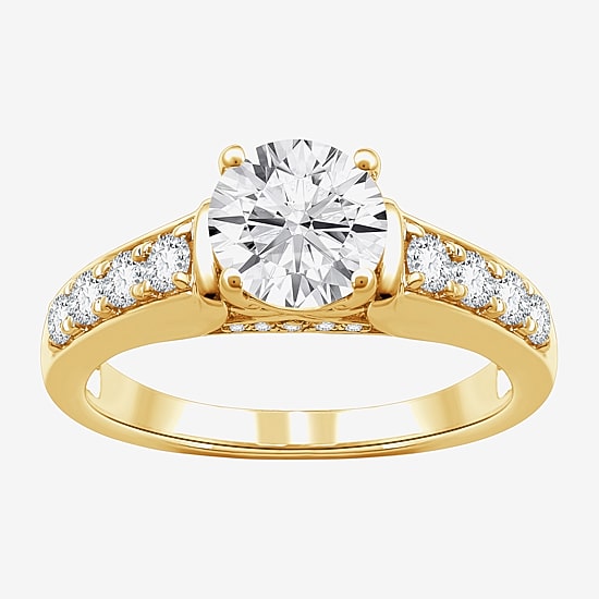 (F/ Si1-Si2) Womens 2 CT. T.W. Lab Grown White Diamond 14K Gold Over Silver Round Side Stone Engagement Ring