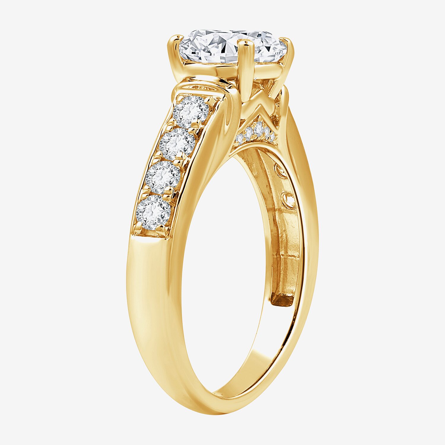 F / Si1-Si2) Womens 2 CT. T.W. Lab Grown White Diamond 14K Gold Over Silver Round Side Stone Engagement Ring