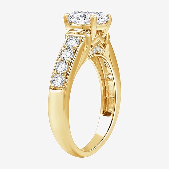(F/ Si1-Si2) Womens 2 CT. T.W. Lab Grown White Diamond 14K Gold Over Silver Round Side Stone Engagement Ring