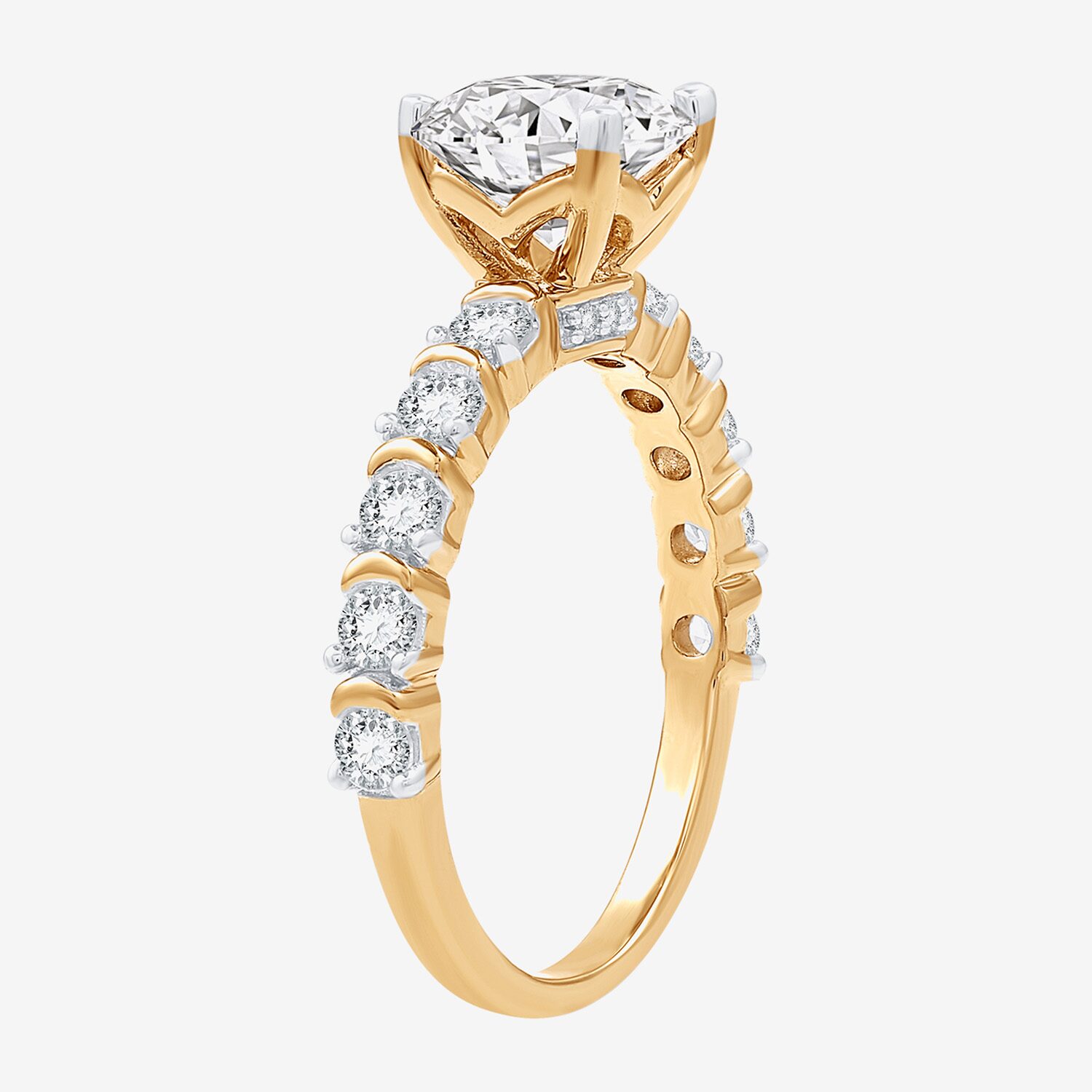 (F / Si1-Si2) Womens 2 CT. T.W. Lab Grown White Diamond 14K Gold Over Silver Round Side Stone Engagement Ring