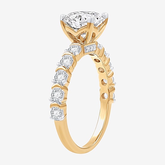 (F / Si1-Si2) Womens 2 CT. T.W. Lab Grown White Diamond Sterling Silver Round Side Stone Engagement Ring
