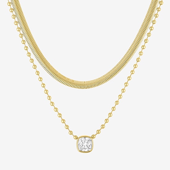 Yes, Please! Womens Lab Created White Sapphire 2-pc. Pendant Necklace Set