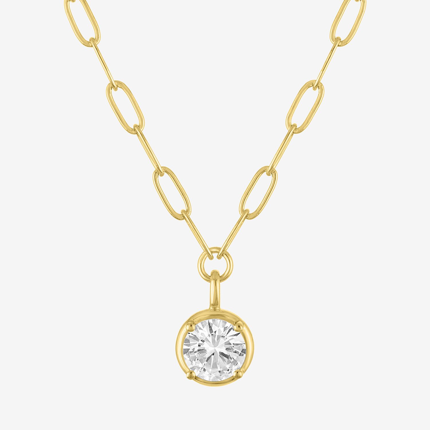 Womens Lab Created White Sapphire 14K Gold Over Brass Round 18 Inch Pendant Necklace