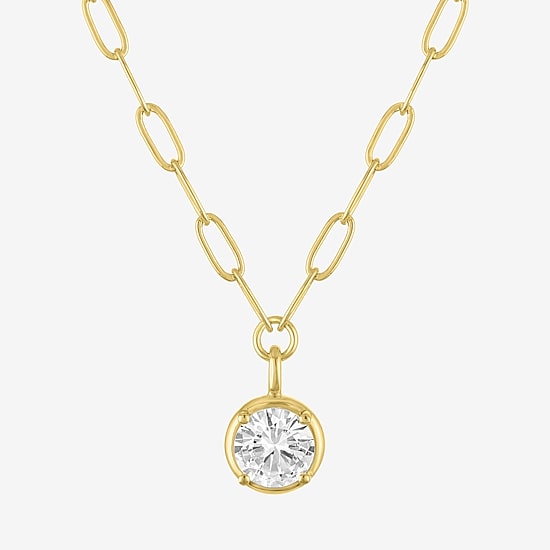 Womens Lab Created White Sapphire 14K Gold Over Brass Round 18 Inch Pendant Necklace