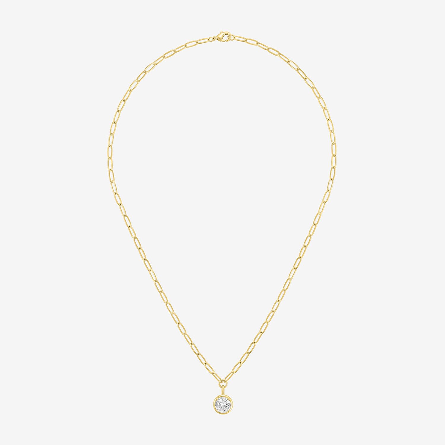 Womens Lab Created White Sapphire 14K Gold Over Brass Round 18 Inch Pendant Necklace