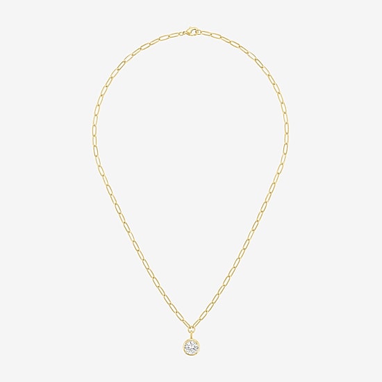 Womens Lab Created White Sapphire 14K Gold Over Brass Round 18 Inch Pendant Necklace
