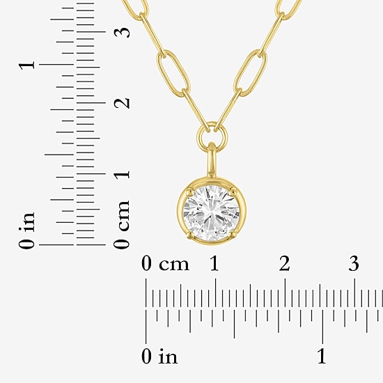 Womens Lab Created White Sapphire 14K Gold Over Brass Round 18 Inch Pendant Necklace