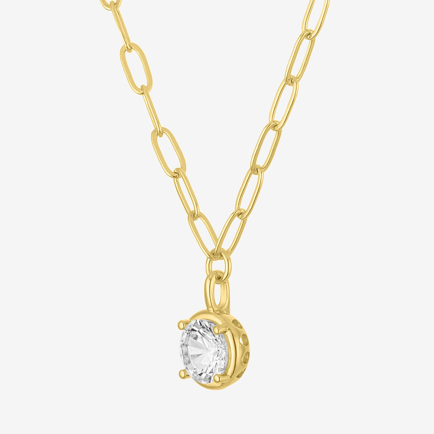 Womens Lab Created White Sapphire 14K Gold Over Brass Round 18 Inch Pendant Necklace