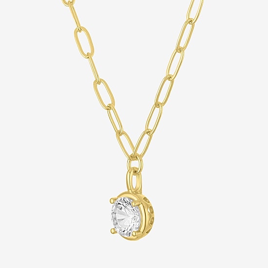 Womens Lab Created White Sapphire 14K Gold Over Brass Round 18 Inch Pendant Necklace
