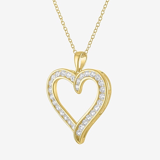 Yes, Please! Womens Lab Created White Sapphire 14K Gold Over Brass Heart 16 Inch Pendant Necklace