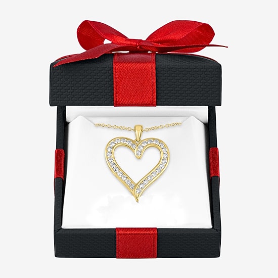 Yes, Please! Womens Lab Created White Sapphire 14K Gold Over Brass Heart 16 Inch Pendant Necklace