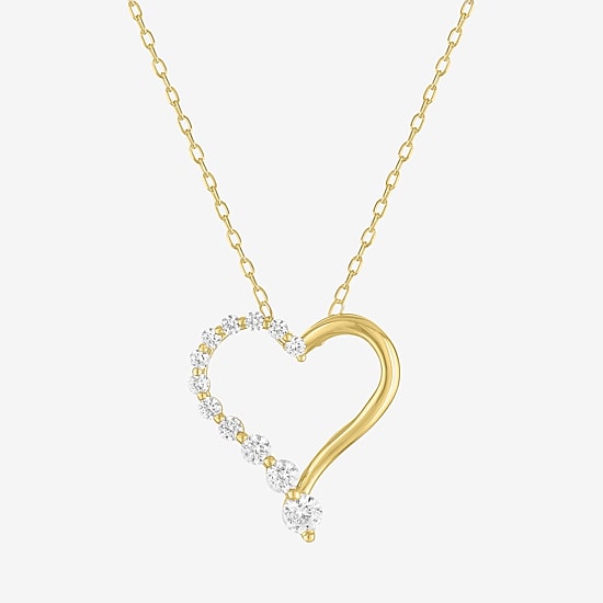 Yes, Please! Womens Lab Created White Sapphire 14K Gold Over Brass Heart 16 Inch Pendant Necklace