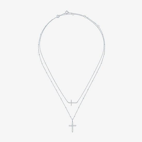 Religious Jewelry Yes, Please! Womens Lab Created White Sapphire Cross 2-pc. Pendant Necklace Set