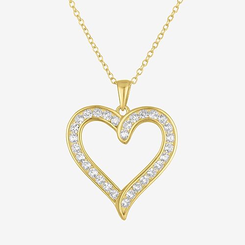 Yes, Please! Womens Lab Created White Sapphire 14K Gold Over Brass Heart 16 Inch Pendant Necklace, One Size, White