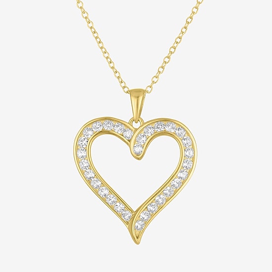Yes, Please! Womens Lab Created White Sapphire 14K Gold Over Brass Heart 16 Inch Pendant Necklace