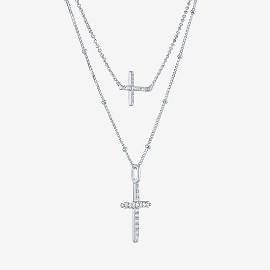 Religious Jewelry Yes, Please! Womens Lab Created White Sapphire Cross 2-pc. Pendant Necklace Set