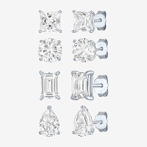 Timeless Yes, Please! Womens Lab Created White Sapphire 4 Pair Earring Set, One Size, White