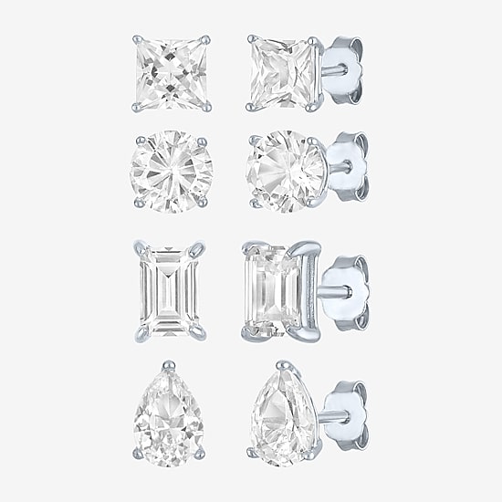 Timeless Yes, Please! Womens Lab Created White Sapphire 4 Pair Earring Set