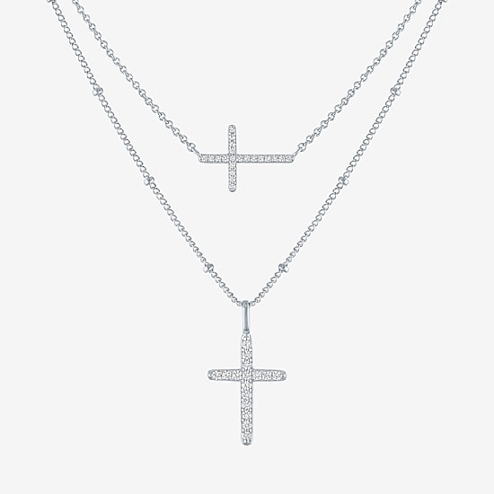 Religious Jewelry Yes, Please! Womens Lab Created White Sapphire Cross 2-pc. Pendant Necklace Set