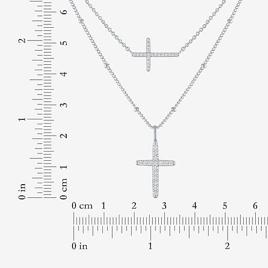 Religious Jewelry Yes, Please! Womens Lab Created White Sapphire Cross 2-pc. Pendant Necklace Set