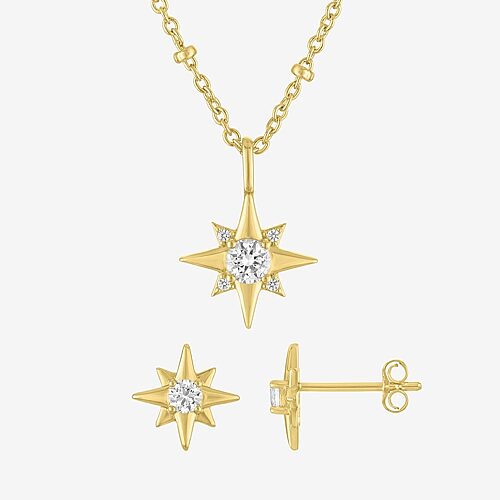 Yes, Please! Womens Lab Created White Sapphire 14K Gold Over Brass 2-pc. Jewelry Set, One Size, White
