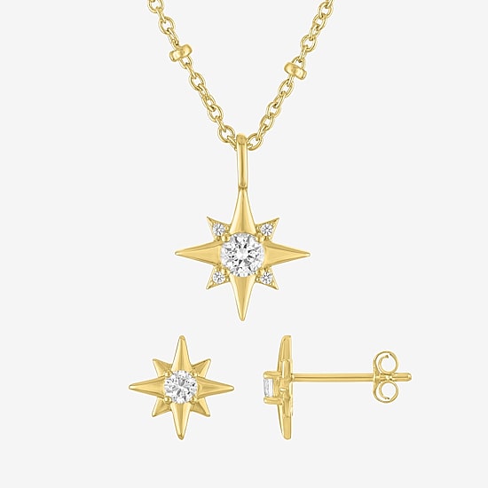 Yes, Please! Womens Lab Created White Sapphire 14K Gold Over Brass 2-pc. Jewelry Set