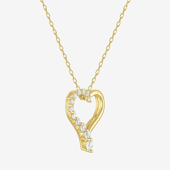 Yes, Please! Womens Lab Created White Sapphire 14K Gold Over Brass Heart 16 Inch Pendant Necklace