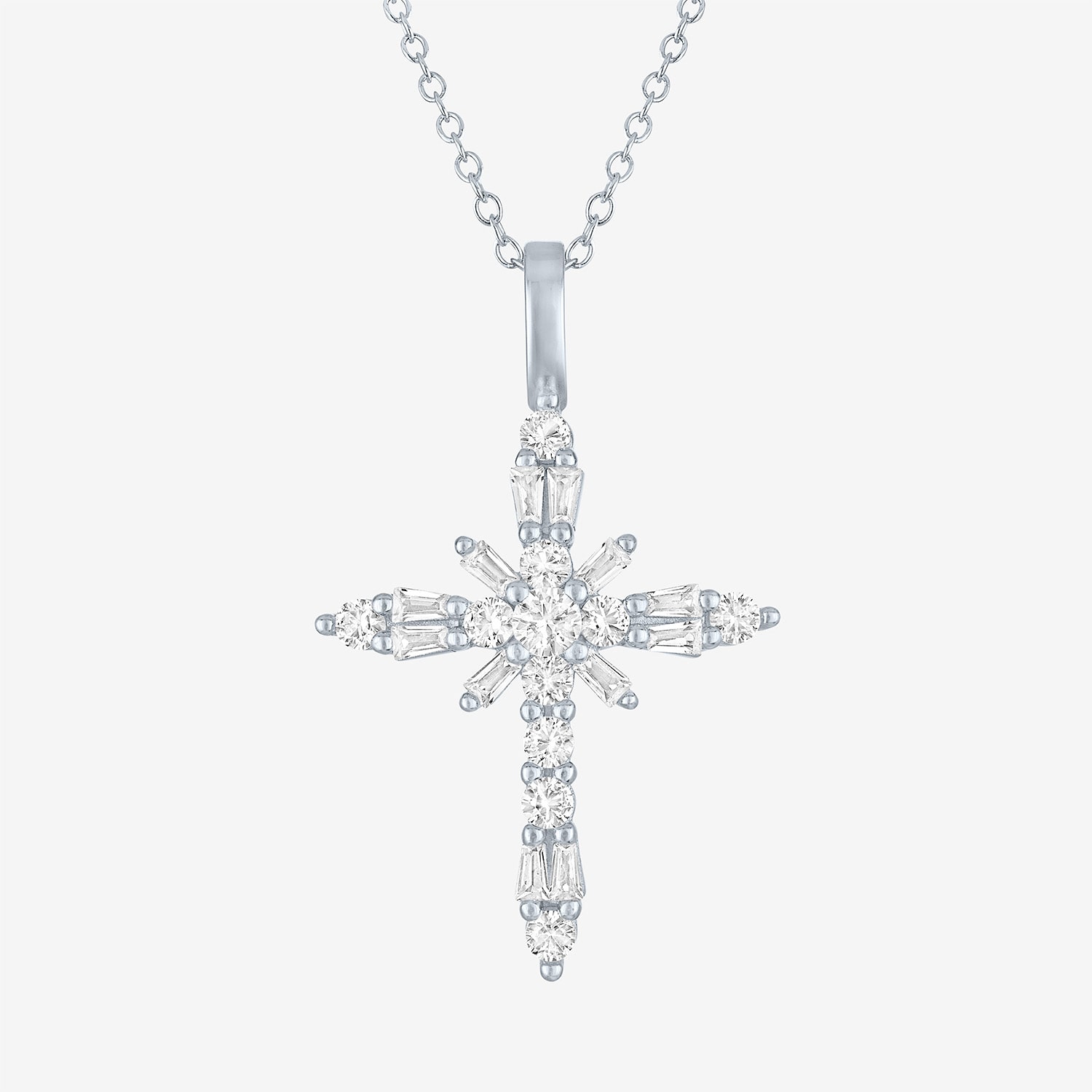 Yes, Please! Womens Lab Created White Sapphire Pure Silver Over Brass Cross 16 Inch Pendant Necklace