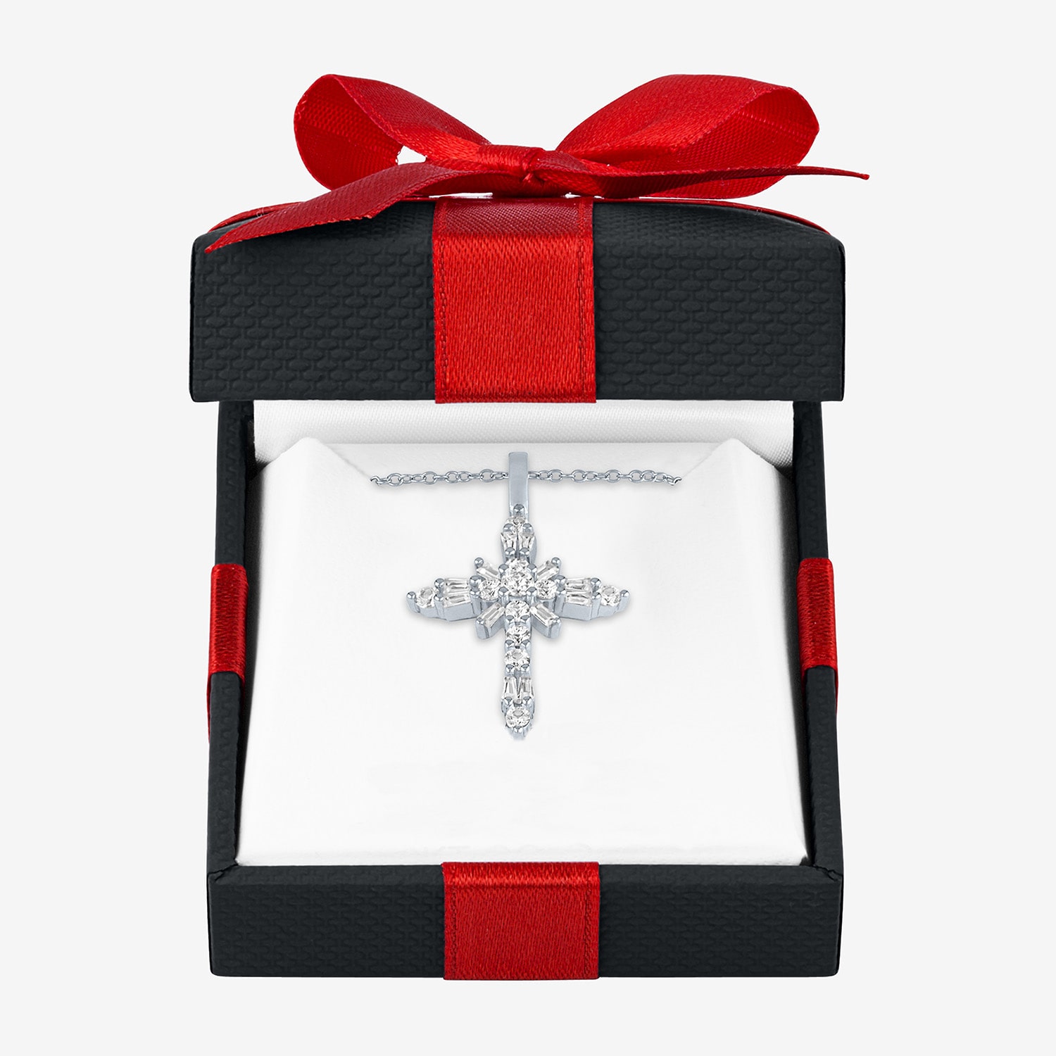Yes, Please! Womens Lab Created White Sapphire Pure Silver Over Brass Cross 16 Inch Pendant Necklace
