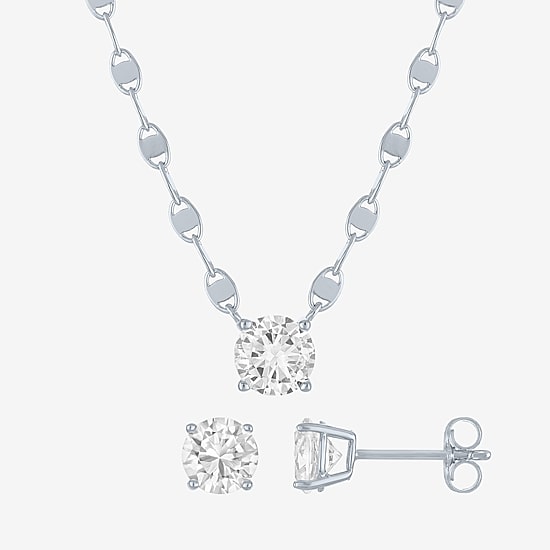 Yes, Please! Womens Lab Created White Sapphire Pure Silver Over Brass 2-pc. Jewelry Set