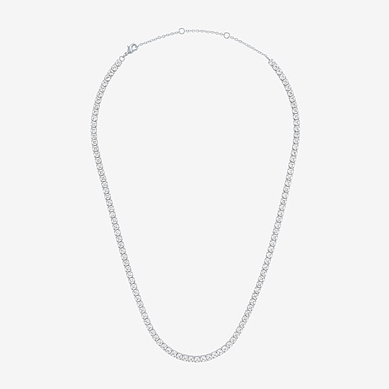 Yes, Please! Womens White Sapphire Pure Silver Over Brass 15 Inch Tennis Necklace