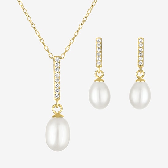 Yes, Please! Womens White Cultured Freshwater Pearl 14K Gold Over Brass 2-pc. Jewelry Set