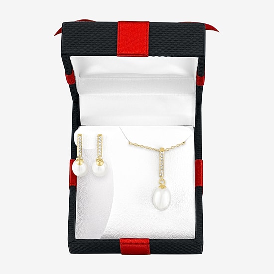 Yes, Please! Womens White Cultured Freshwater Pearl 14K Gold Over Brass 2-pc. Jewelry Set