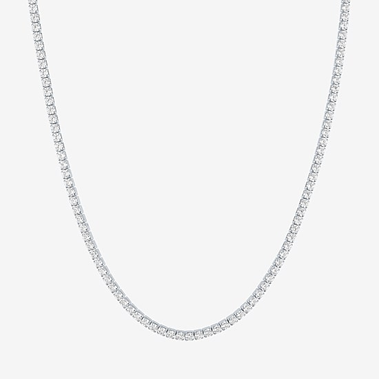 Yes, Please! Womens White Sapphire Pure Silver Over Brass 15 Inch Tennis Necklace