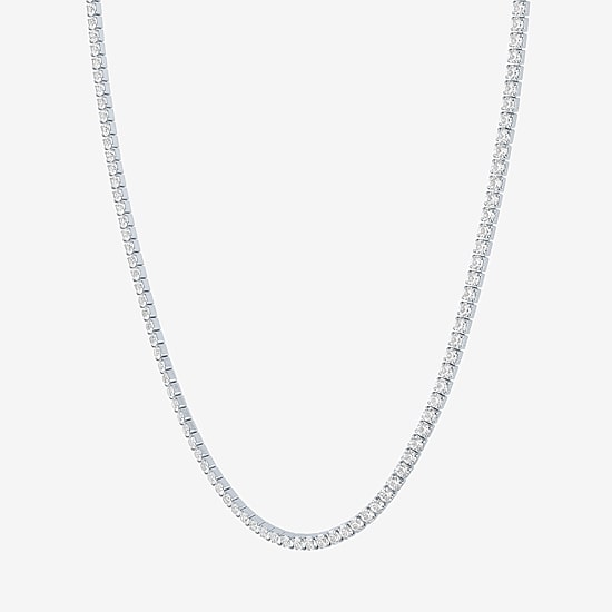 Yes, Please! Womens White Sapphire Pure Silver Over Brass 15 Inch Tennis Necklace