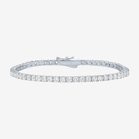 Bold Addiction Womens Lab Created White Sapphire Pure Silver Over Brass 7.5 Inch Tennis Bracelet