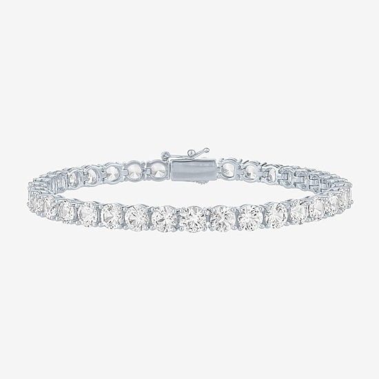 Bold Addiction Womens Lab Created White Sapphire 14K Gold Over Brass 7.5 Inch Tennis Bracelet
