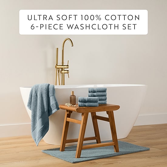 Casual Comfort Essential 6-Piece 100% Cotton Ultra Soft Washcloth Towel Set