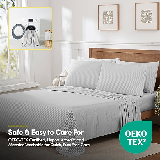 Sweet Home Collection™ Classic Stripes Printed Sheet Set, Deluxe Ultra Soft, Double Brushed Microfiber with Bonus Pillowcases