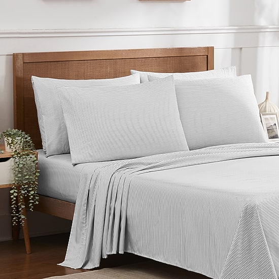 Sweet Home Collection™ Classic Stripes Printed Sheet Set, Deluxe Ultra Soft, Double Brushed Microfiber with Bonus Pillowcases