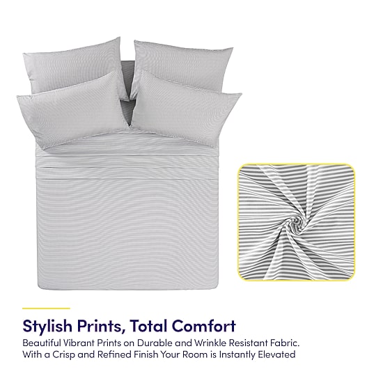 Sweet Home Collection™ Classic Stripes Printed Sheet Set, Deluxe Ultra Soft, Double Brushed Microfiber with Bonus Pillowcases