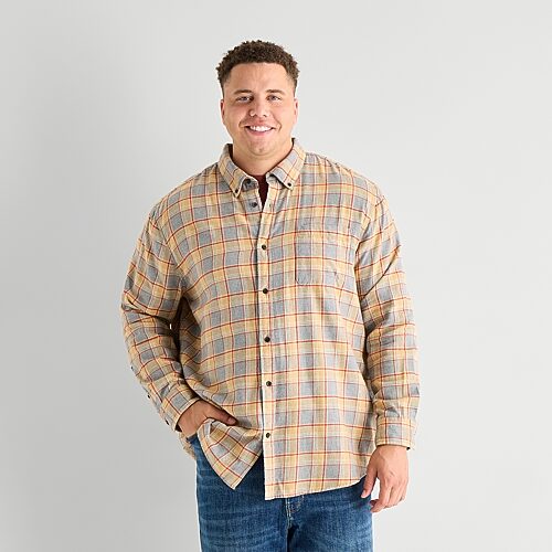 St. John's Bay Mens Long Sleeve Classic Fit Big and Tall Flannel Shirt, X-large Tall, Gray