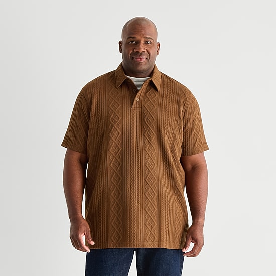 Shaquille O'Neal XLG™ Cable Knit Big and Tall Mens Regular Fit Short Sleeve Polo Shirt