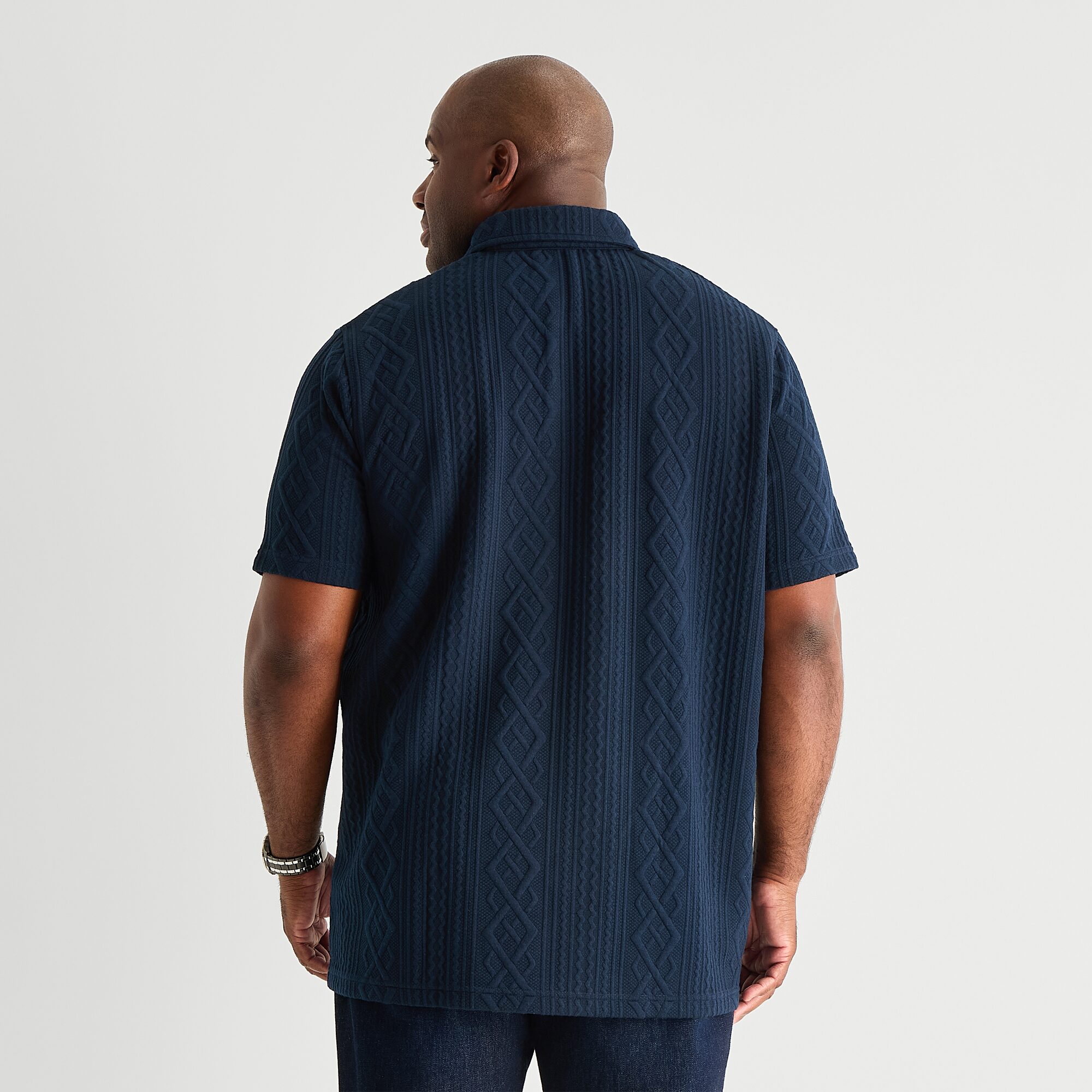 Shaquille O'Neal XLG™ Cable Knit Big and Tall Mens Regular Fit Short Sleeve Polo Shirt