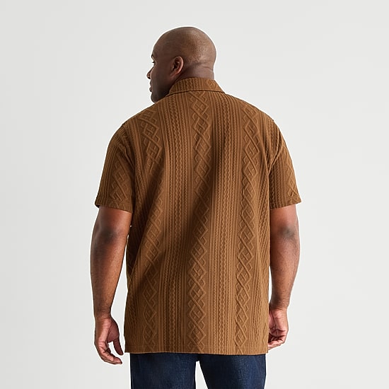 Shaquille O'Neal XLG™ Cable Knit Big and Tall Mens Regular Fit Short Sleeve Polo Shirt