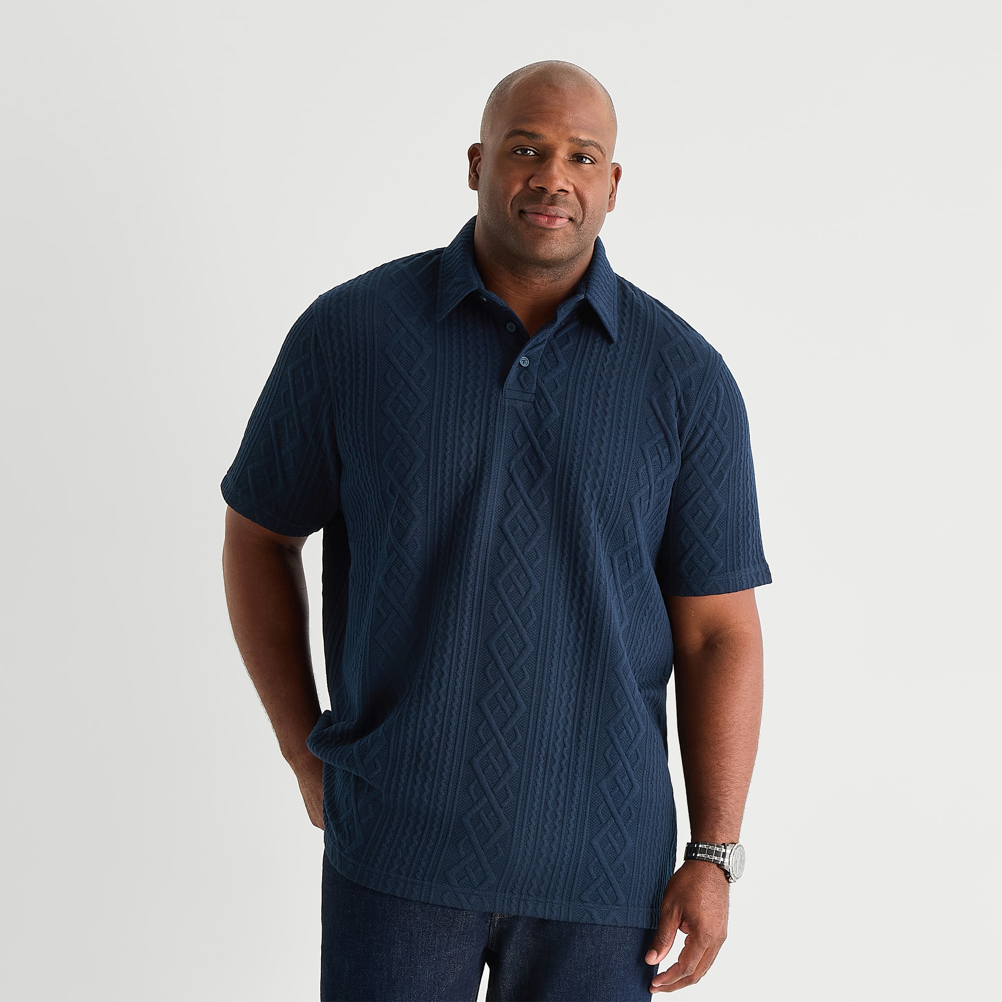 Shaquille O'Neal XLG™ Cable Knit Big and Tall Mens Regular Fit Short Sleeve Polo Shirt